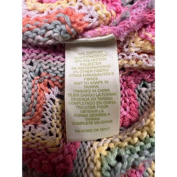 Vintage 90's Sigrid Olsen Pastel Crochet Chevron Short Sleeve Sweater Womens XL - Picture 7 of 7